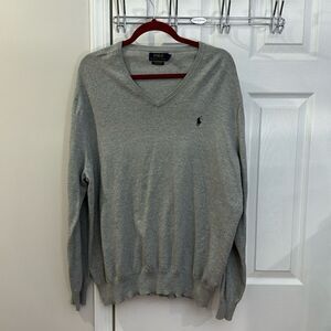 Polo Ralph Lauren Men’s V Neck Gray Pima Cotton‎ Sweater Size XLT